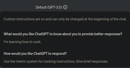 A screenshot of the popover ChatGPT Custom instructions